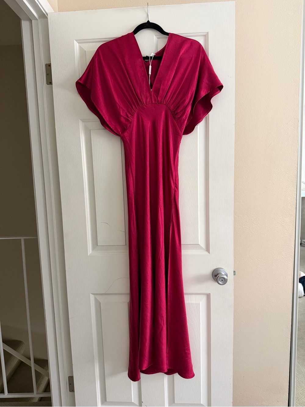 Petal & Pup Fuchsia Satin V-Neck Maxi Dress